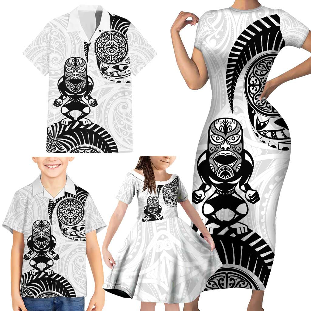 Custom Aotearoa Football Family Matching Short Sleeve Bodycon Dress and Hawaiian Shirt NZ Maori Tiki Go Champions