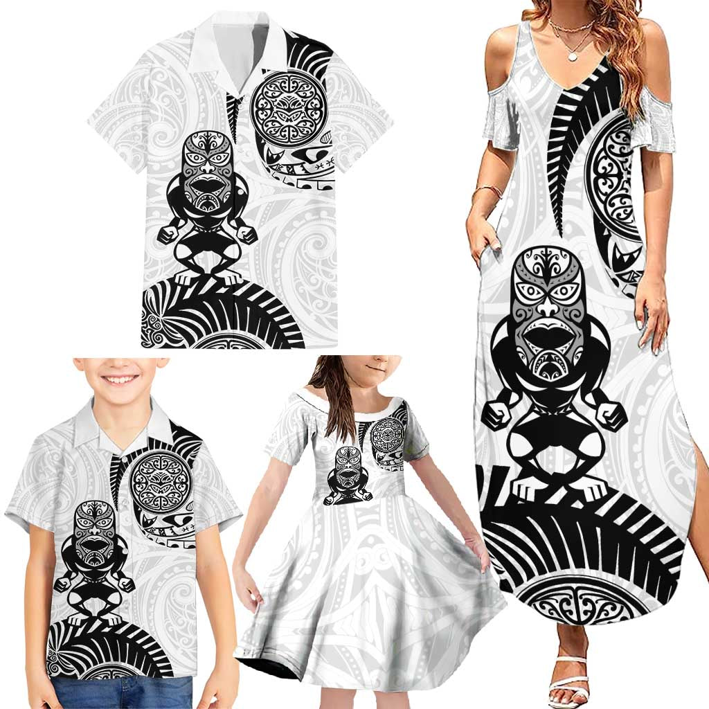 Custom Aotearoa Football Family Matching Summer Maxi Dress and Hawaiian Shirt NZ Maori Tiki Go Champions
