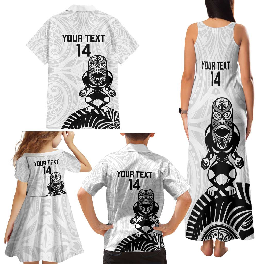 Custom Aotearoa Football Family Matching Tank Maxi Dress and Hawaiian Shirt NZ Maori Tiki Go Champions