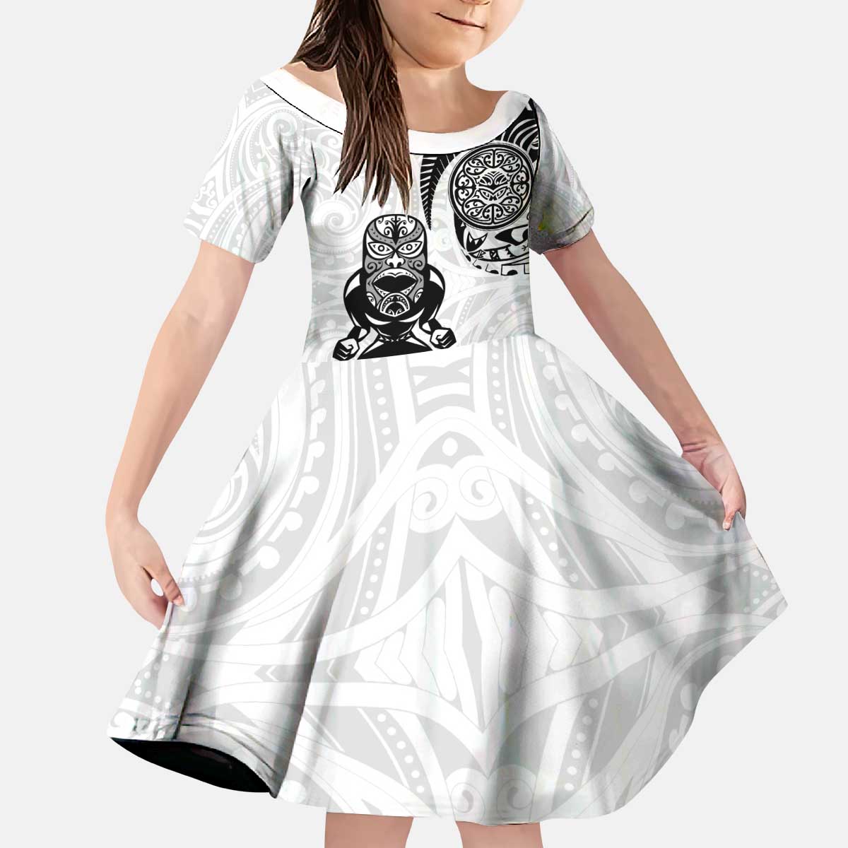 Custom Aotearoa Football Kid Short Sleeve Dress NZ Maori Tiki Go Champions LT14 KID White - Polynesian Pride