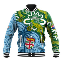 Australia And Fiji Baseball Jacket Aboriginal Mix Fijian Tapa Unique Style LT14 Unisex Green - Polynesian Pride