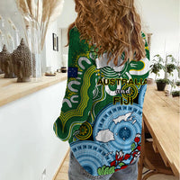 Australia And Fiji Women Casual Shirt Aboriginal Mix Fijian Tapa Unique Style LT14 - Polynesian Pride
