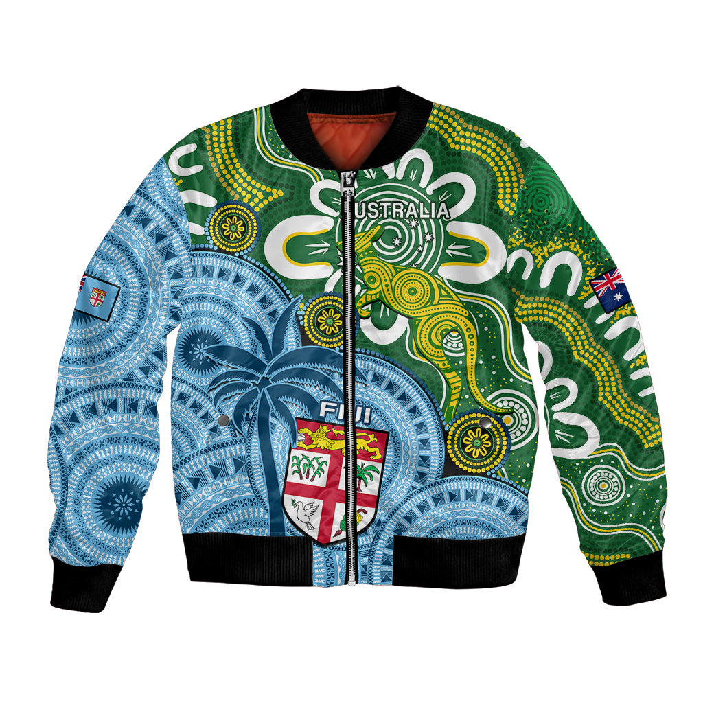 Personalised Australia And Fiji Bomber Jacket Aboriginal Mix Fijian Tapa Unique Style LT14 Unisex Green - Polynesian Pride
