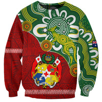 Australia And Tonga Sweatshirt Aboriginal Mix Tongan Ngatu Unique Style LT14 Unisex Green - Polynesian Pride