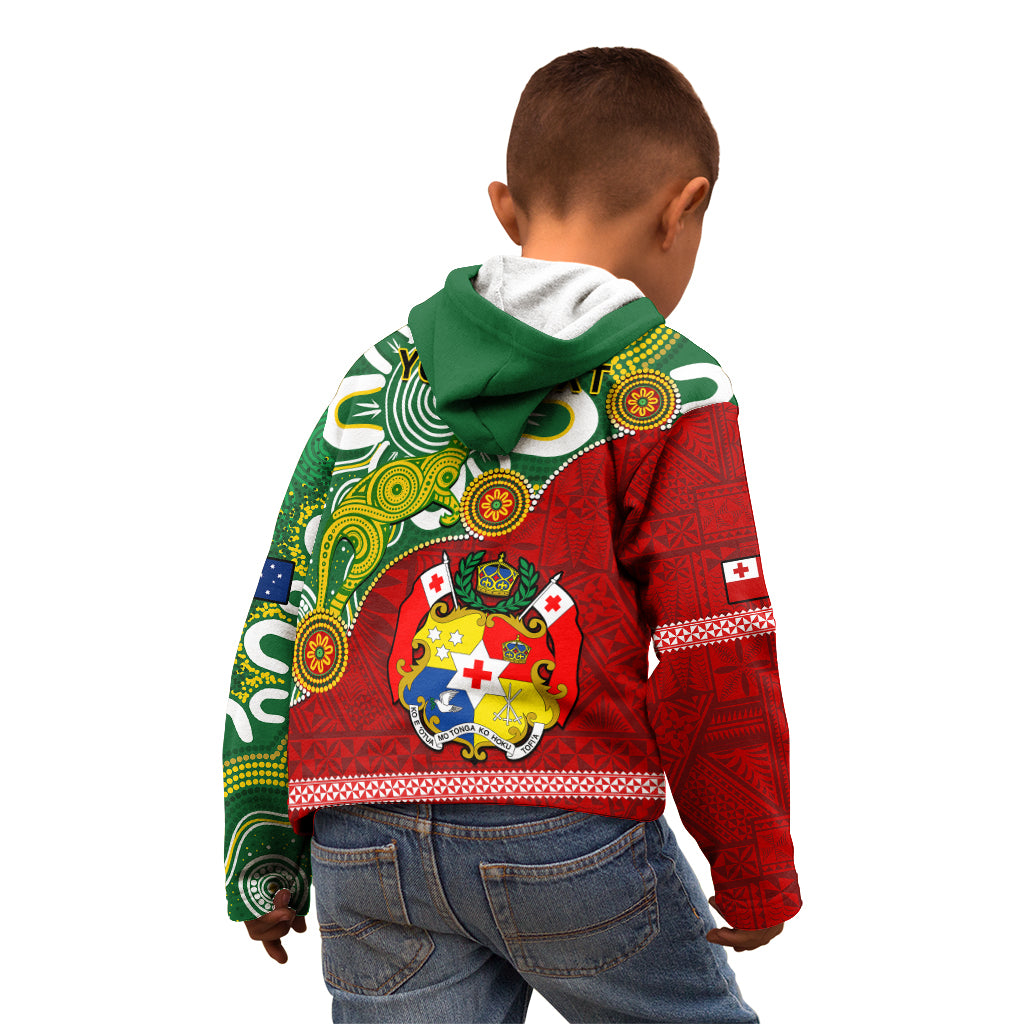 Personalised Australia And Tonga Kid Hoodie Aboriginal Mix Tongan Ngatu Unique Style LT14 - Polynesian Pride