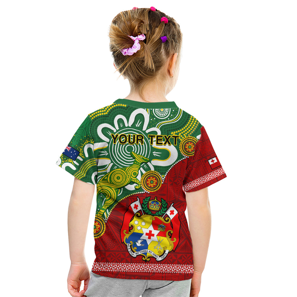 Personalised Australia And Tonga Kid T Shirt Aboriginal Mix Tongan Ngatu Unique Style LT14 - Polynesian Pride