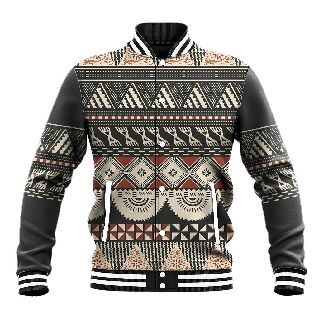 Vintage Bula Fiji Masi Baseball Jacket Fijian Tapa Cloth LT14 Unisex Charcoal - Polynesian Pride