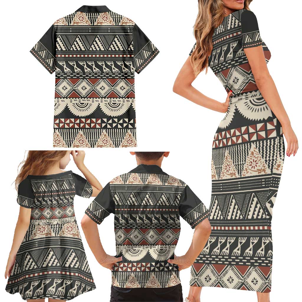 Vintage Bula Fiji Masi Family Matching Short Sleeve Bodycon Dress and Hawaiian Shirt Fijian Tapa Cloth - Polynesian Pride