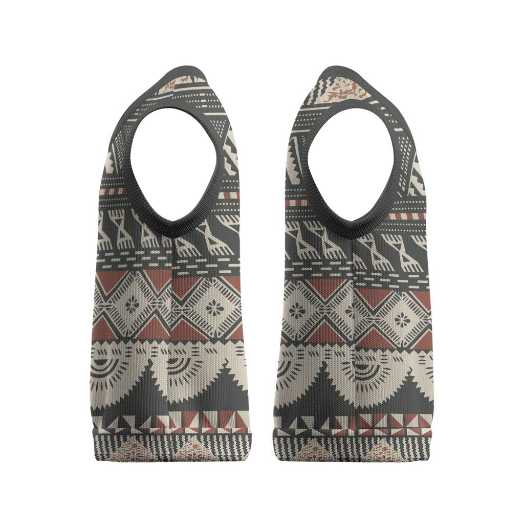 Vintage Bula Fiji Masi Christmas Knitted V-Neck Vest Fijian Tapa Cloth - Polynesian Pride