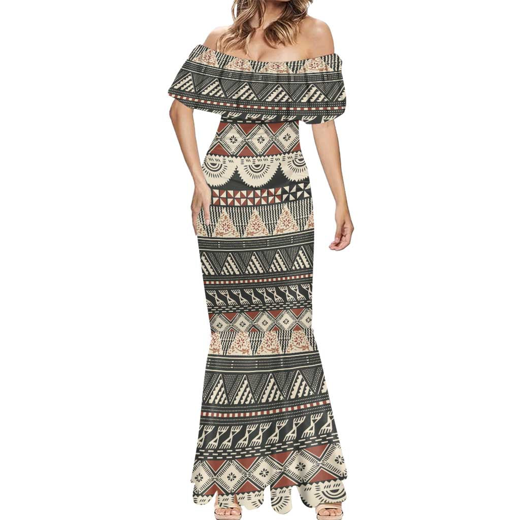 Vintage Bula Fiji Masi Mermaid Dress Fijian Tapa Cloth - Polynesian Pride