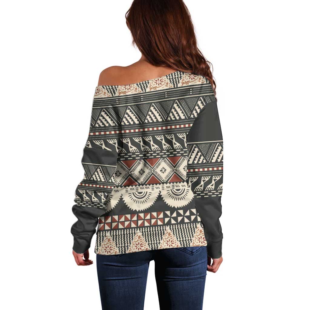 Vintage Bula Fiji Masi Off Shoulder Sweater Fijian Tapa Cloth - Polynesian Pride