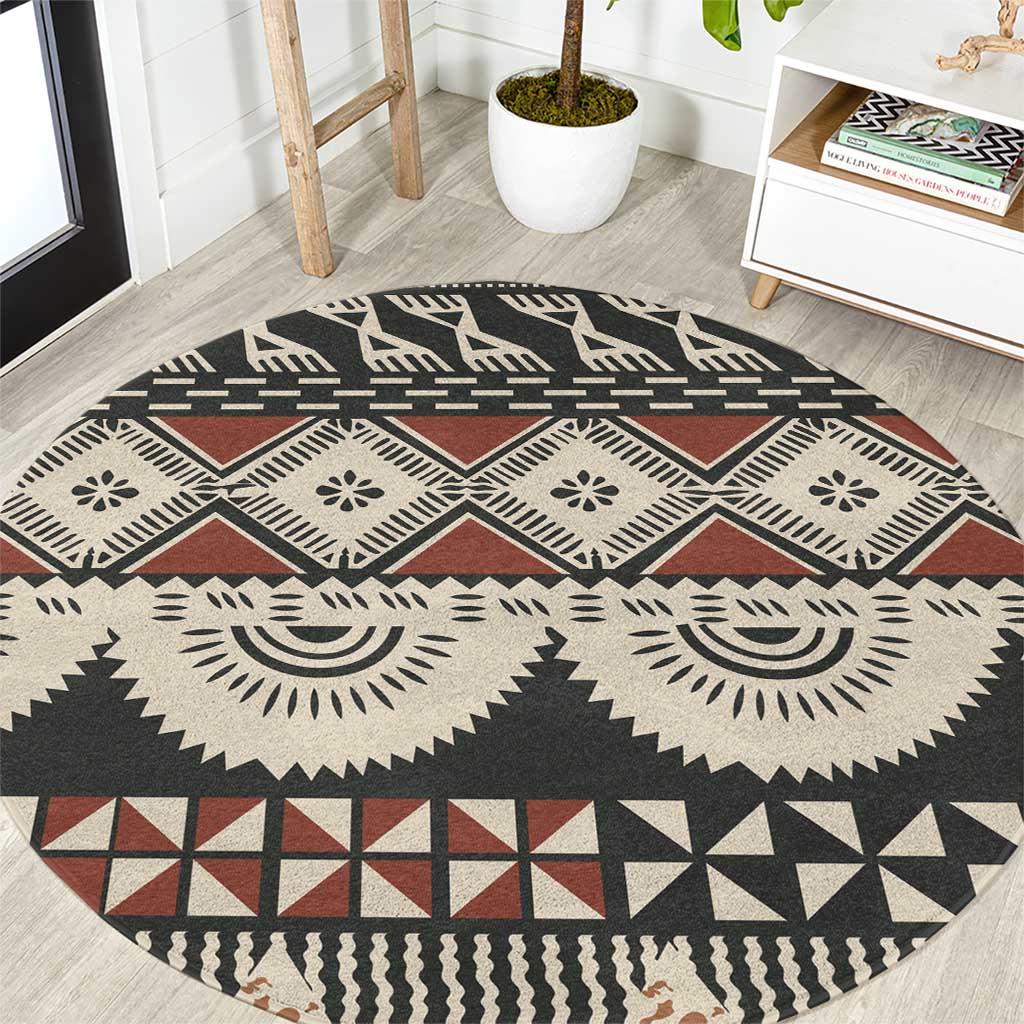 Vintage Bula Fiji Masi Round Carpet Fijian Tapa Cloth - Polynesian Pride