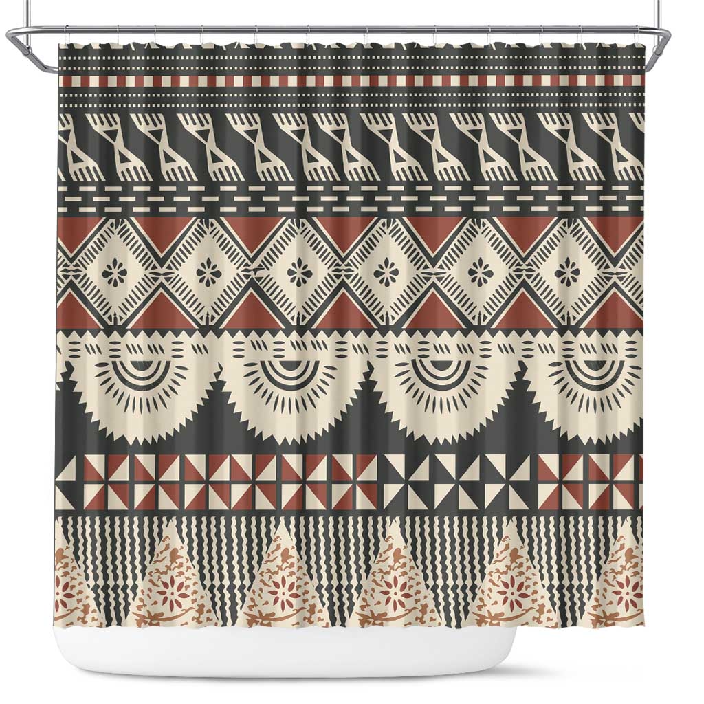 Vintage Bula Fiji Masi Shower Curtain Fijian Tapa Cloth - Polynesian Pride