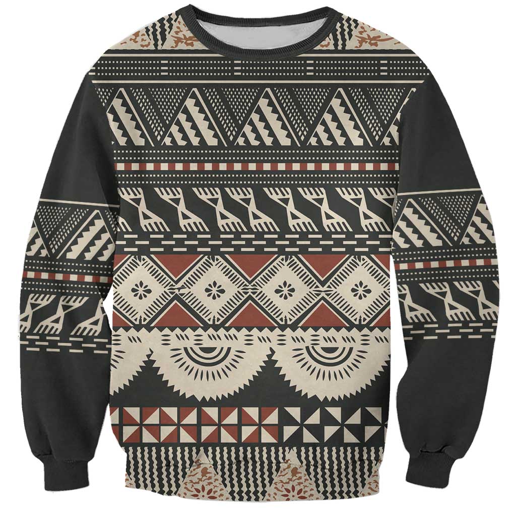Vintage Bula Fiji Masi Sweatshirt Fijian Tapa Cloth LT14 Unisex Charcoal - Polynesian Pride