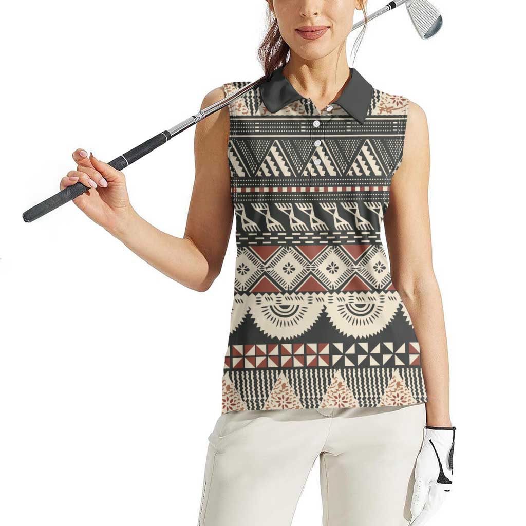 Vintage Bula Fiji Masi Women Sleeveless Polo Shirt Fijian Tapa Cloth - Polynesian Pride