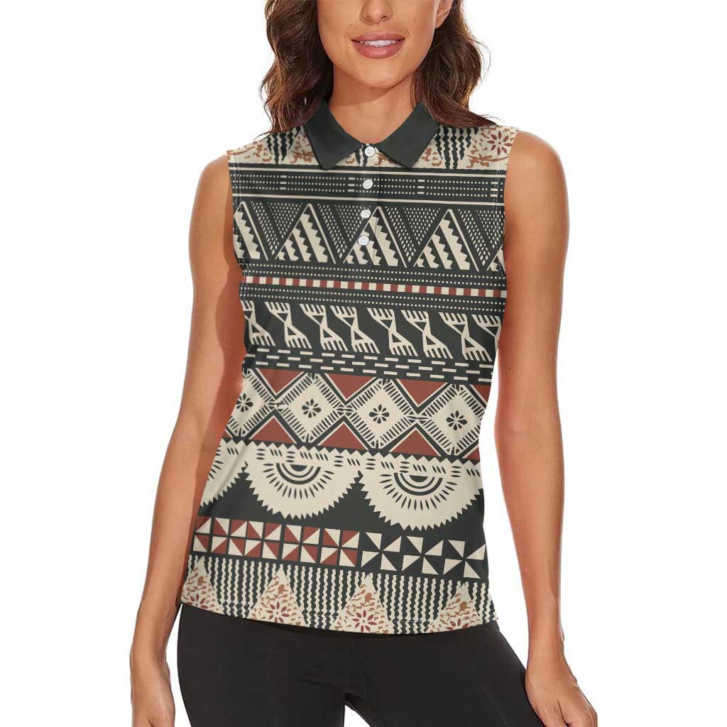 Vintage Bula Fiji Masi Women Sleeveless Polo Shirt Fijian Tapa Cloth - Polynesian Pride