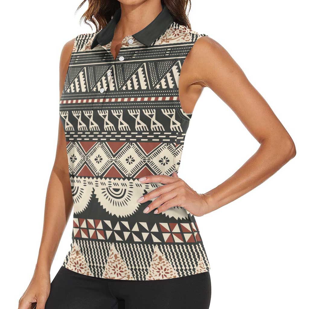 Vintage Bula Fiji Masi Women Sleeveless Polo Shirt Fijian Tapa Cloth - Polynesian Pride