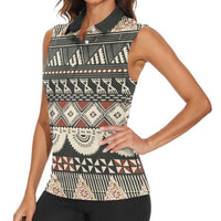 Vintage Bula Fiji Masi Women Sleeveless Polo Shirt Fijian Tapa Cloth - Polynesian Pride