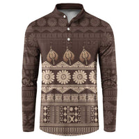 Bula Fiji Iri ni Meke Button Sweatshirt Kuvui Fijian Masi LT14 Brown - Polynesian Pride