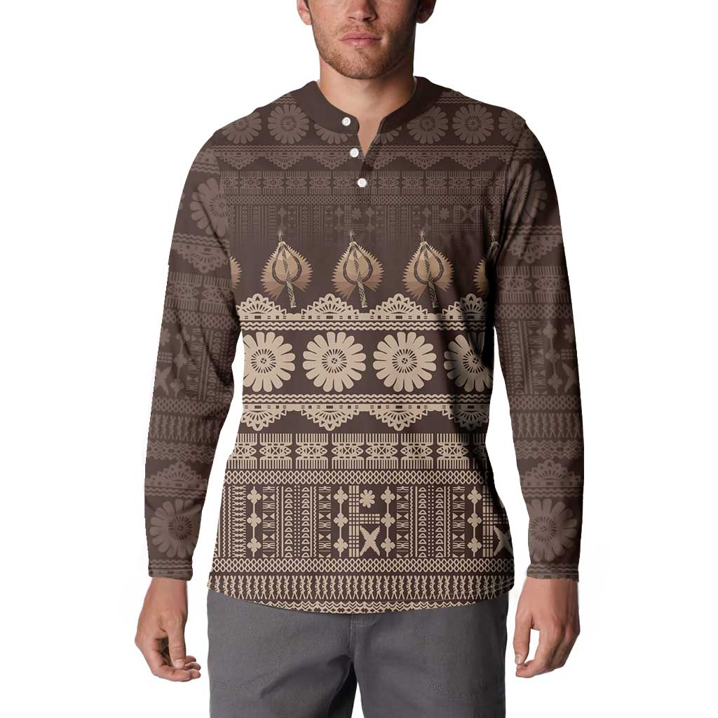 Bula Fiji Iri ni Meke Button Sweatshirt Kuvui Fijian Masi LT14 - Polynesian Pride