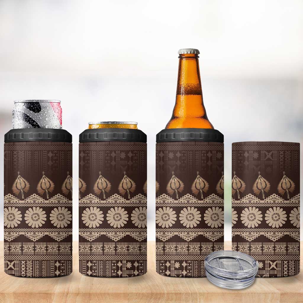 Bula Fiji Iri ni Meke 4 in 1 Can Cooler Tumbler Kuvui Fijian Masi - Polynesian Pride
