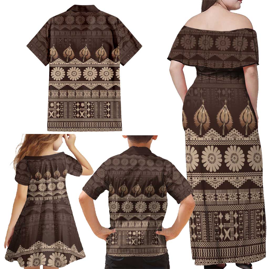 Bula Fiji Iri ni Meke Family Matching Off Shoulder Maxi Dress and Hawaiian Shirt Kuvui Fijian Masi - Polynesian Pride