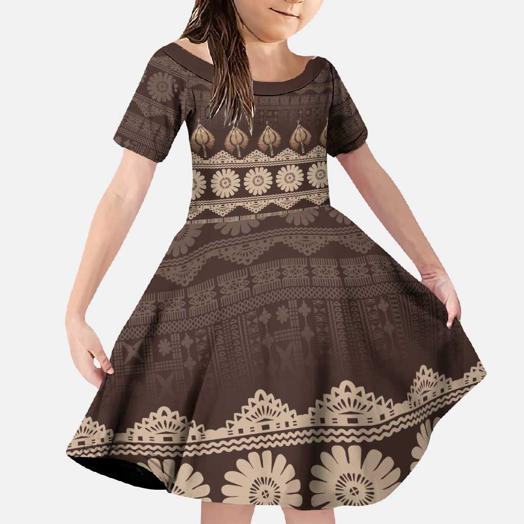 Bula Fiji Iri ni Meke Family Matching Short Sleeve Bodycon Dress and Hawaiian Shirt Kuvui Fijian Masi - Polynesian Pride