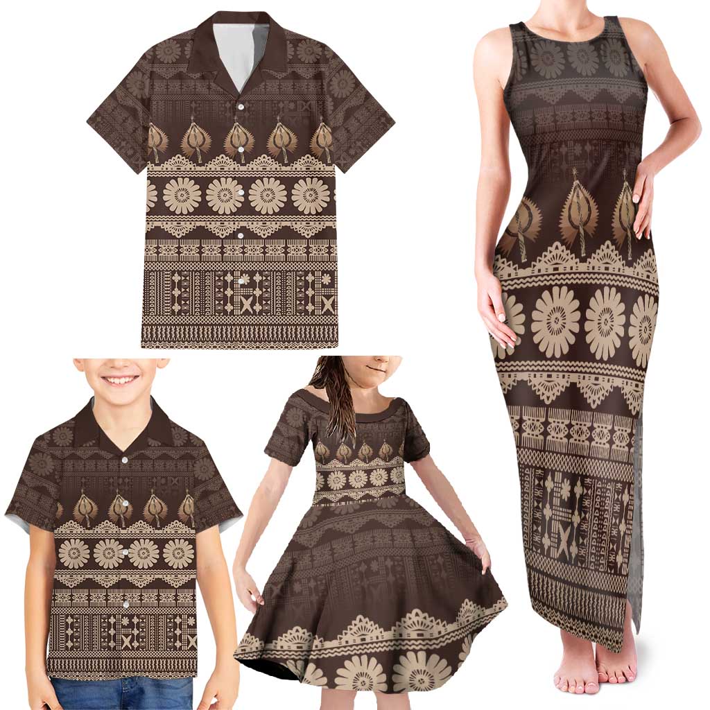 Bula Fiji Iri ni Meke Family Matching Tank Maxi Dress and Hawaiian Shirt Kuvui Fijian Masi - Polynesian Pride