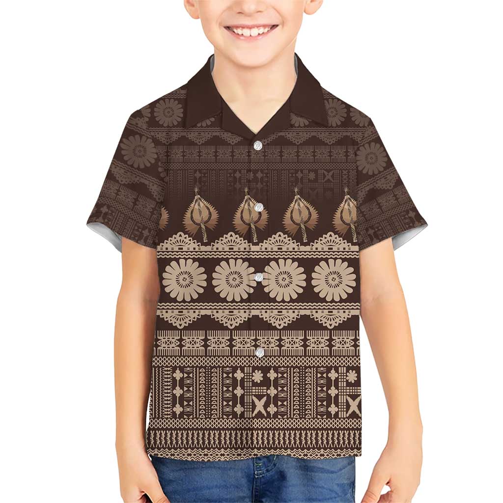 Bula Fiji Iri ni Meke Kid Hawaiian Shirt Kuvui Fijian Masi LT14 Kid Brown - Polynesian Pride