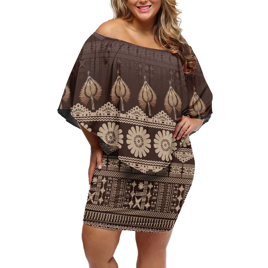 Bula Fiji Iri ni Meke Off Shoulder Short Dress Kuvui Fijian Masi - Polynesian Pride