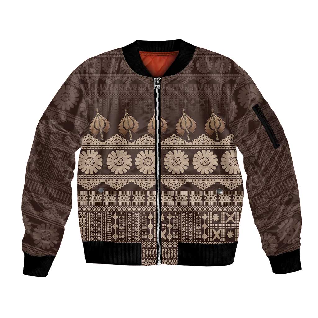 Bula Fiji Iri ni Meke Sleeve Zip Bomber Jacket Kuvui Fijian Masi - Polynesian Pride