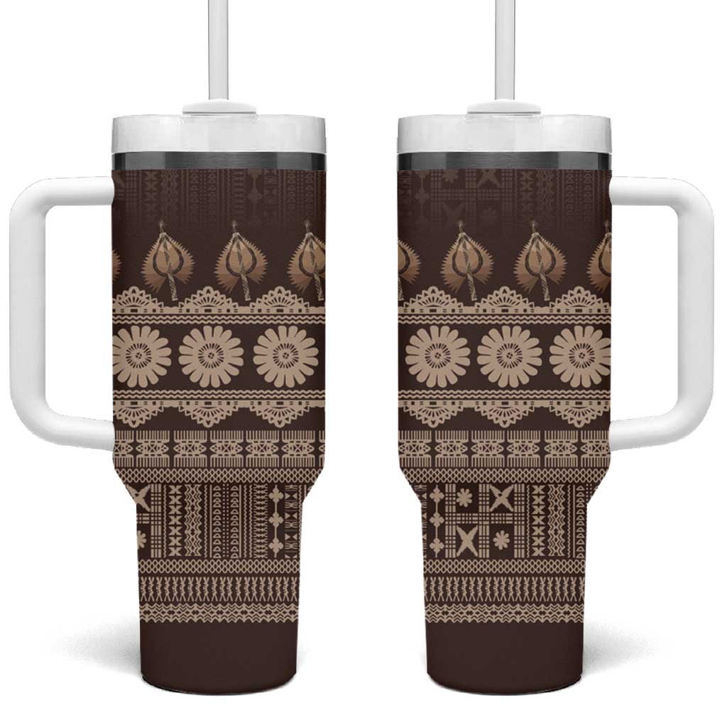 Bula Fiji Iri ni Meke Tumbler With Handle Kuvui Fijian Masi - Polynesian Pride