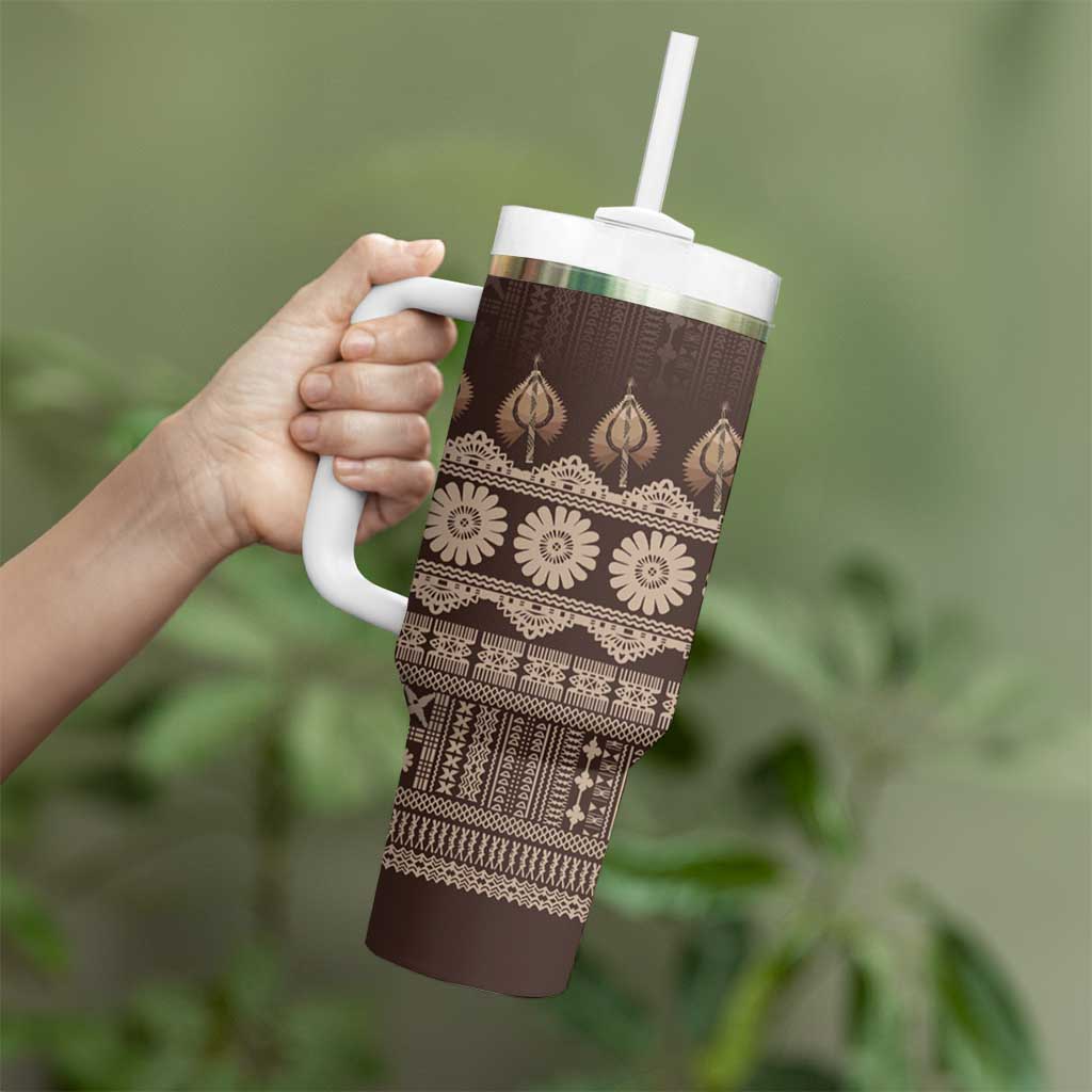 Bula Fiji Iri ni Meke Tumbler With Handle Kuvui Fijian Masi - Polynesian Pride