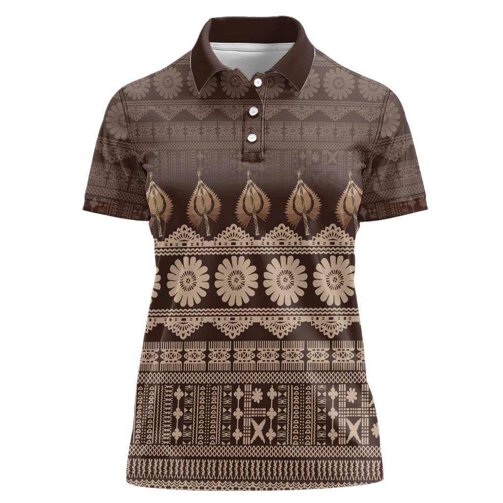 Bula Fiji Iri ni Meke Women Polo Shirt Kuvui Fijian Masi - Polynesian Pride