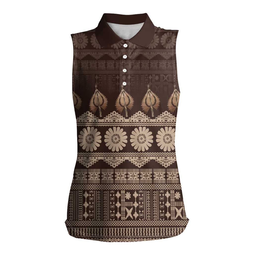Bula Fiji Iri ni Meke Women Sleeveless Polo Shirt Kuvui Fijian Masi - Polynesian Pride