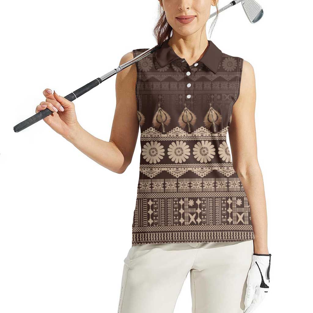 Bula Fiji Iri ni Meke Women Sleeveless Polo Shirt Kuvui Fijian Masi - Polynesian Pride