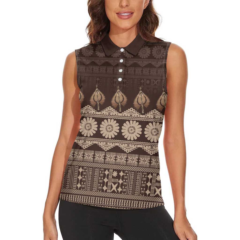 Bula Fiji Iri ni Meke Women Sleeveless Polo Shirt Kuvui Fijian Masi - Polynesian Pride