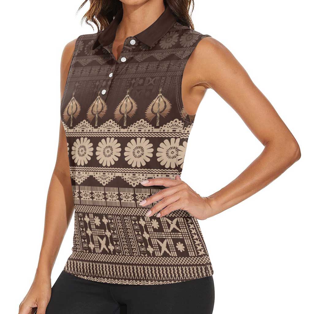 Bula Fiji Iri ni Meke Women Sleeveless Polo Shirt Kuvui Fijian Masi - Polynesian Pride