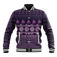 Bula Fiji Iri ni Meke Baseball Jacket Lokaloka Fijian Masi LT14 Unisex Purple - Polynesian Pride