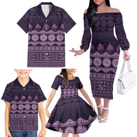 Bula Fiji Iri ni Meke Family Matching Off The Shoulder Long Sleeve Dress and Hawaiian Shirt Lokaloka Fijian Masi - Polynesian Pride