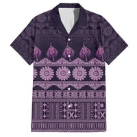 Bula Fiji Iri ni Meke Family Matching Puletasi and Hawaiian Shirt Lokaloka Fijian Masi LT14 Dad's Shirt - Short Sleeve Purple - Polynesian Pride