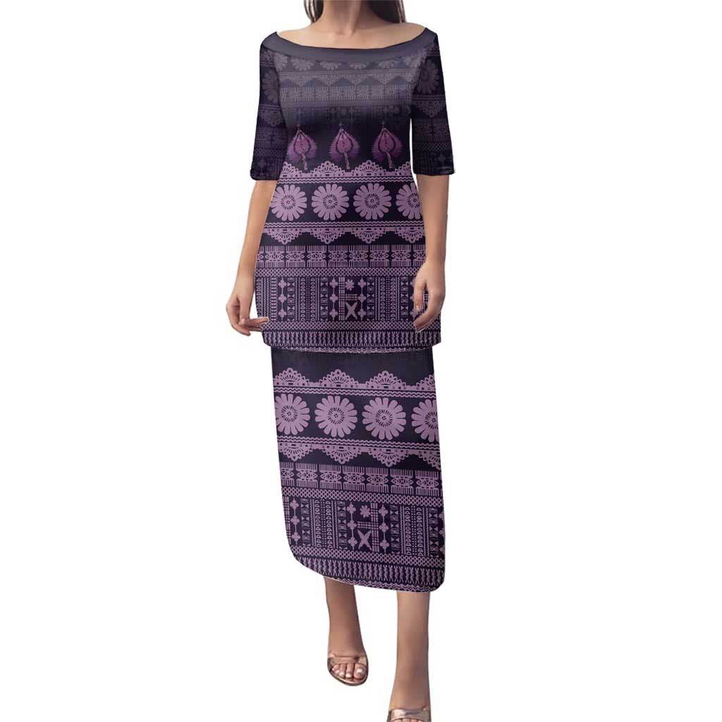 Bula Fiji Iri ni Meke Family Matching Puletasi and Hawaiian Shirt Lokaloka Fijian Masi LT14 Mom's Dress Purple - Polynesian Pride