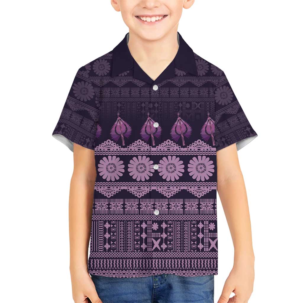 Bula Fiji Iri ni Meke Family Matching Puletasi and Hawaiian Shirt Lokaloka Fijian Masi LT14 Son's Shirt Purple - Polynesian Pride