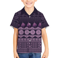Bula Fiji Iri ni Meke Family Matching Puletasi and Hawaiian Shirt Lokaloka Fijian Masi LT14 Son's Shirt Purple - Polynesian Pride