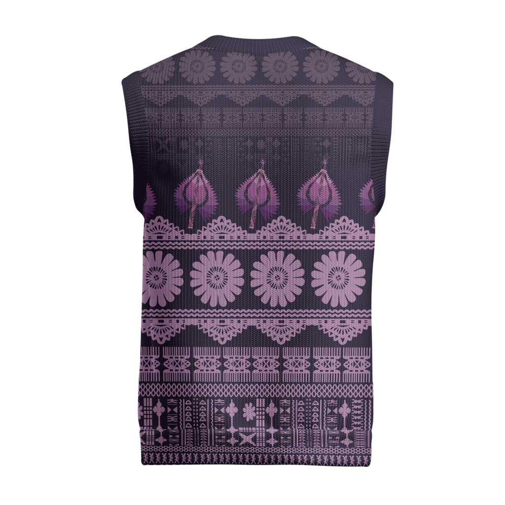 Bula Fiji Iri ni Meke Christmas Knitted V-Neck Vest Lokaloka Fijian Masi - Polynesian Pride