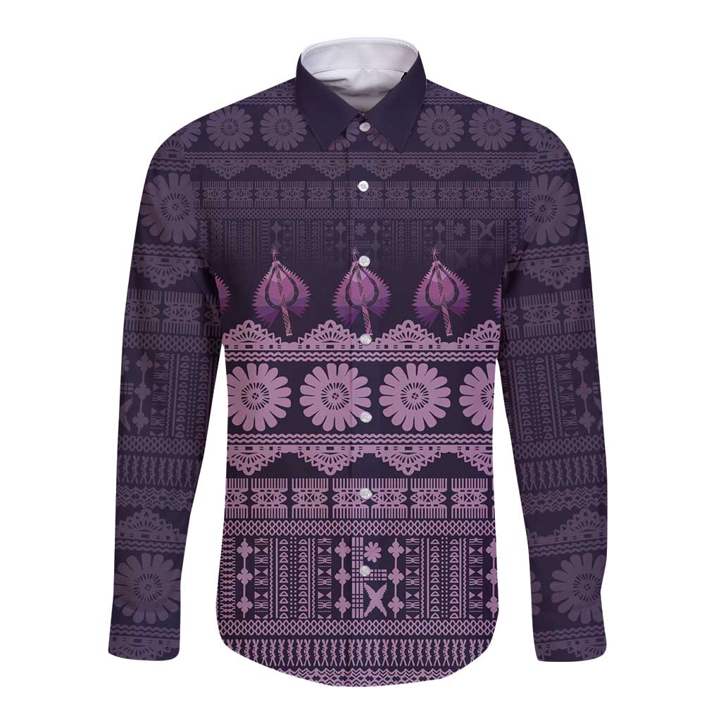 Bula Fiji Iri ni Meke Long Sleeve Button Shirt Lokaloka Fijian Masi - Polynesian Pride
