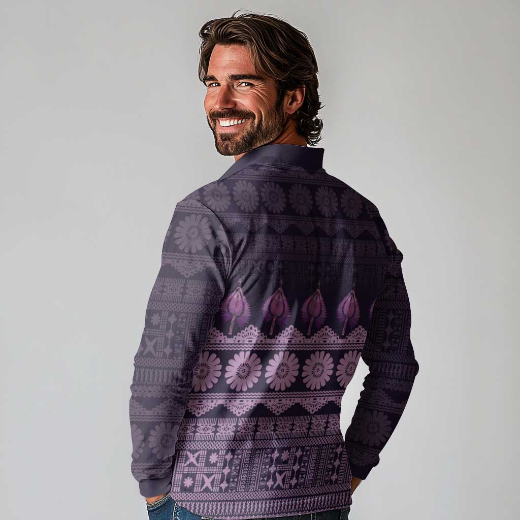 Bula Fiji Iri ni Meke Long Sleeve Polo Shirt Lokaloka Fijian Masi - Polynesian Pride