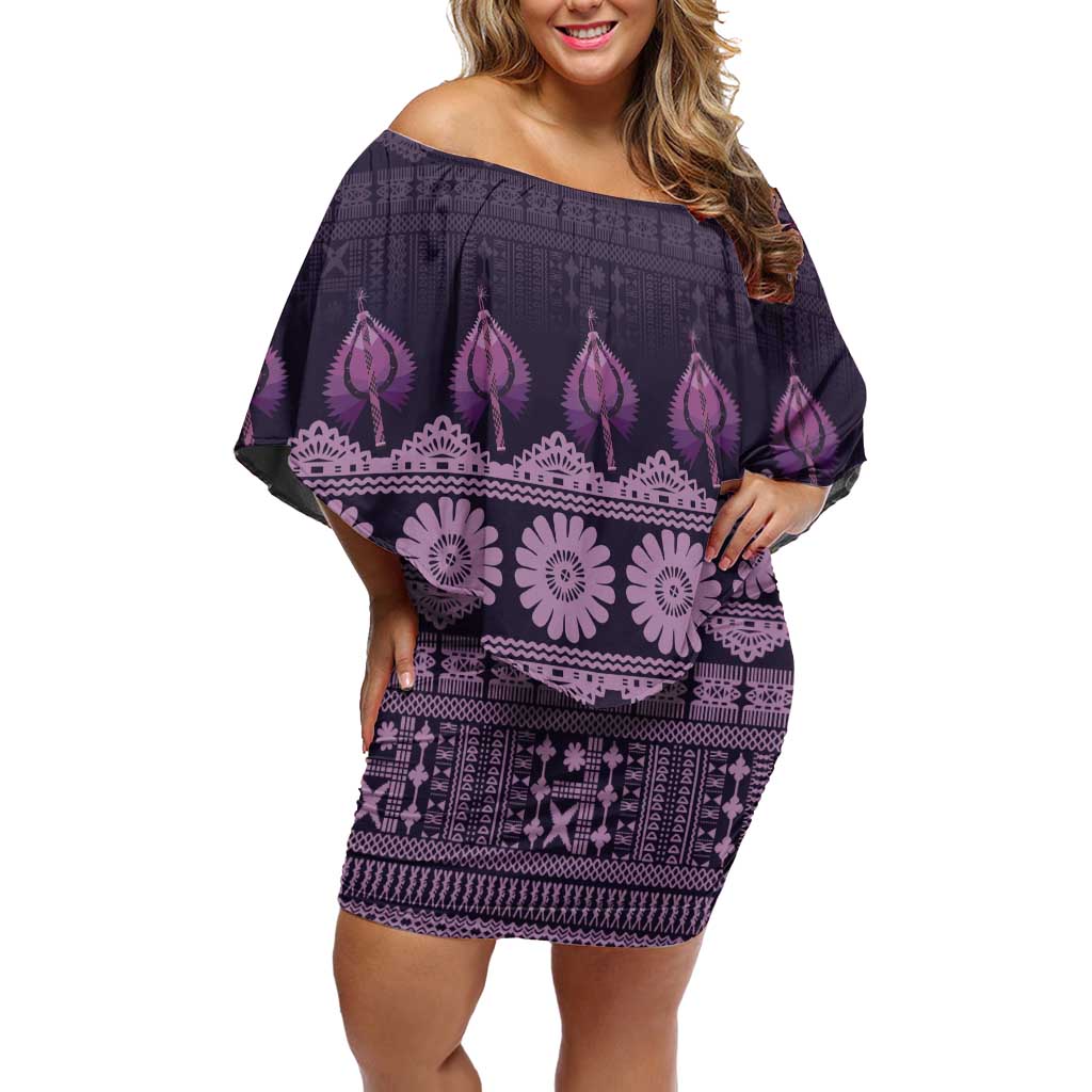 Bula Fiji Iri ni Meke Off Shoulder Short Dress Lokaloka Fijian Masi - Polynesian Pride