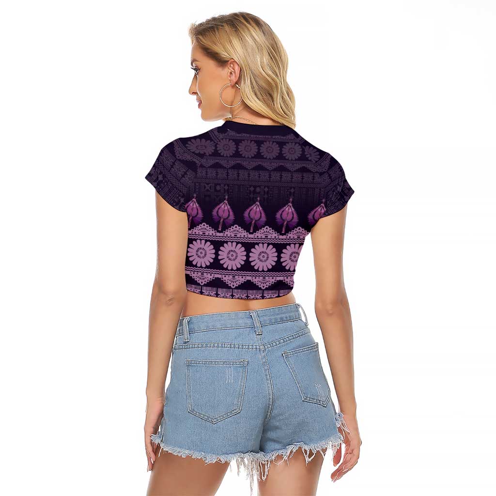 Bula Fiji Iri ni Meke Raglan Cropped T Shirt Lokaloka Fijian Masi - Polynesian Pride