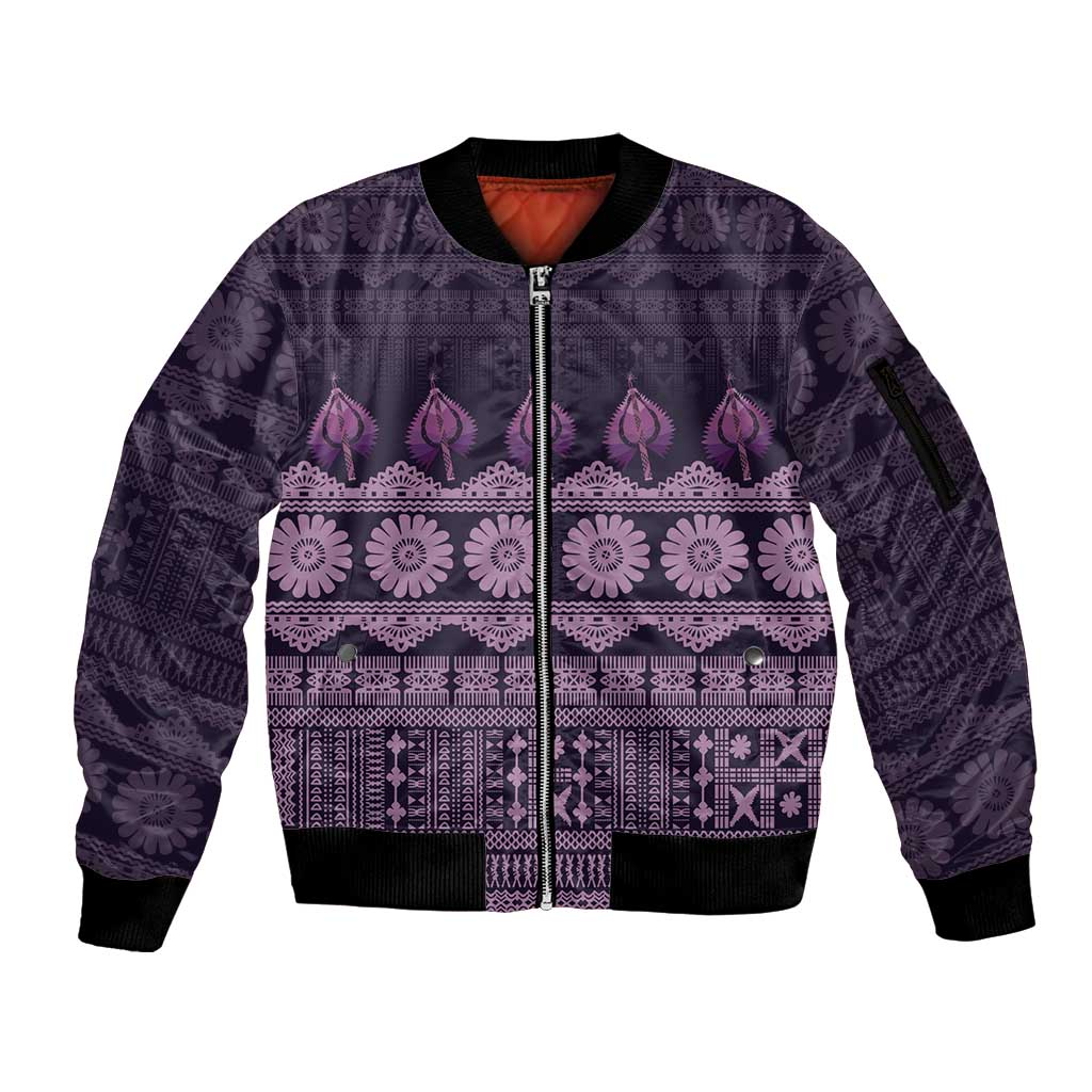 Bula Fiji Iri ni Meke Sleeve Zip Bomber Jacket Lokaloka Fijian Masi - Polynesian Pride